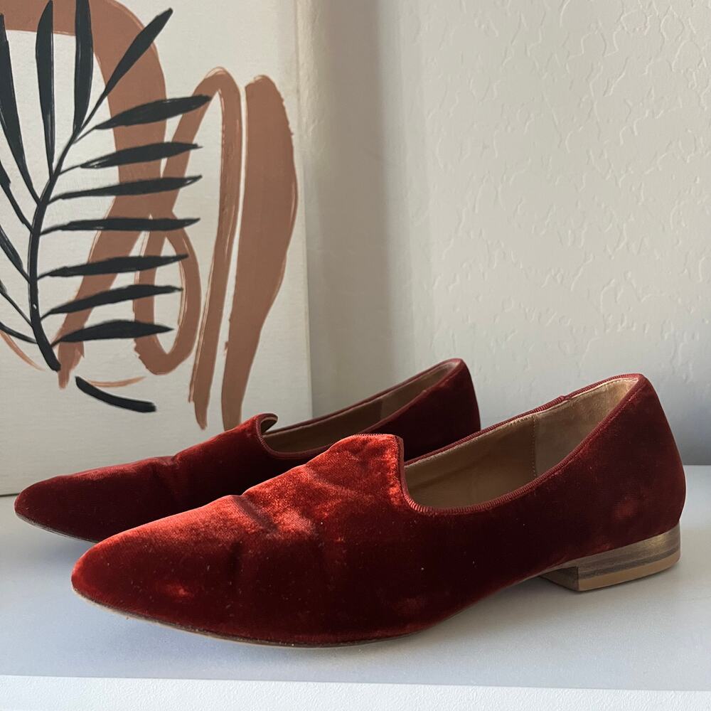 Le Monde Beryl Flat Red‎ Velvet Venetian Italian Slipper Flat Loafers Size 37